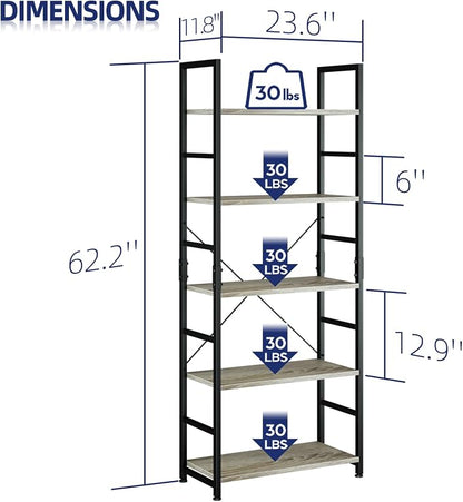 NUMENN 5 Tier Bookshelf, Tall Bookcase Shelf Storage Organizer, Modern Book - Image 3