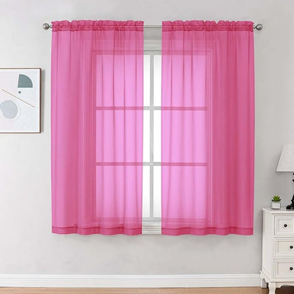 Sheer Curtains 63 inch Length 2 Panels Set by OVZME