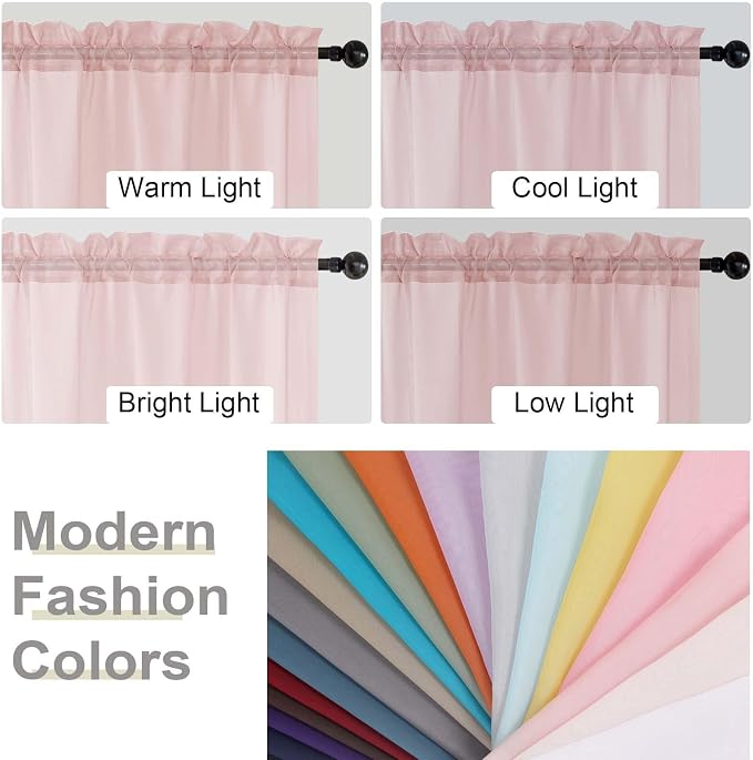Kitchen Curtains 24 Inch Length Tier 2 Pieces, Blush Sheer Curtain Solid Soft - Image 5
