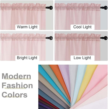 Kitchen Curtains 24 Inch Length Tier 2 Pieces, Blush Sheer Curtain Solid Soft - Image 5