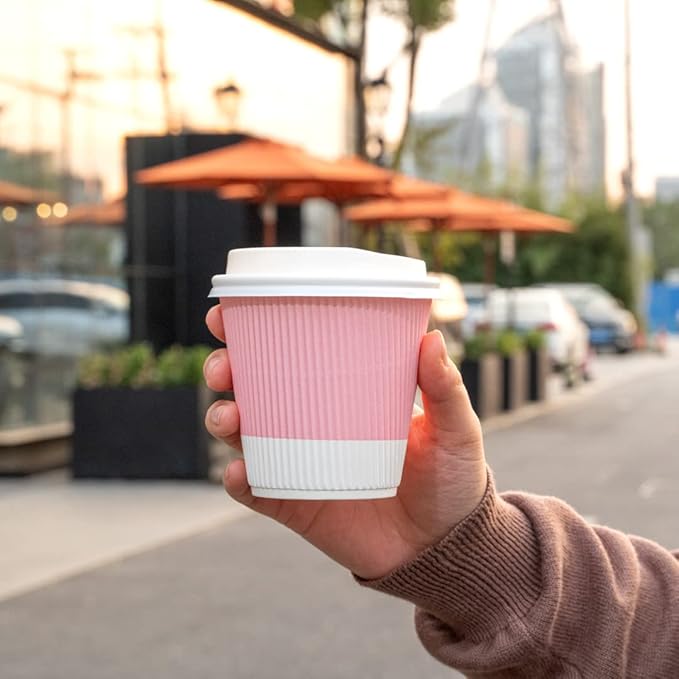 Restaurantware 8 Ounce Double Wall Disposable Coffee Cups, 500 Insulated Light Pink Paper Tumblers, with Ripple Wall Design, Lids Sold Separately for Hot Drinks like Tea, Coffee and More