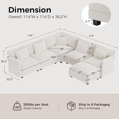 ELUCHANG 114" Oversized V-Shaped Cloud Couch Modular Sectional Sofa - Image 2