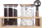 KKC HOME ACCENTS Vacuum Sealed Sugar Coffee Container set with Spoon for Countertop,Glass Sealed Jar Canisters with Wood Lids for Loose Leaf Tea,Sugar,Salt,25 Fluid-oz
