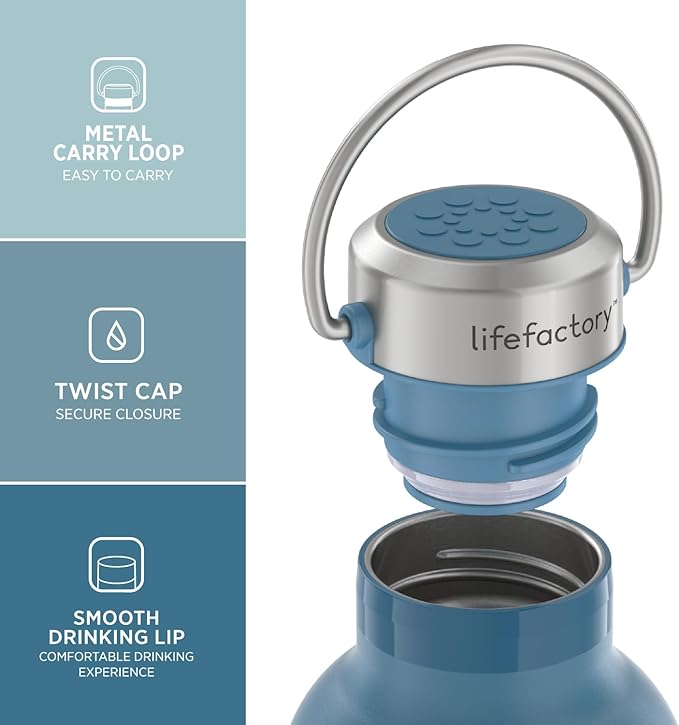 Lifefactory 16-Ounce Stainless Steel Vacuum-Insulated Sport Bottle, Dark Denim