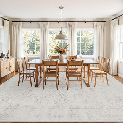 6x9 Area Rugs Living Room: Bedroom Washable Carpet Neutral Cream | Large - Image 9