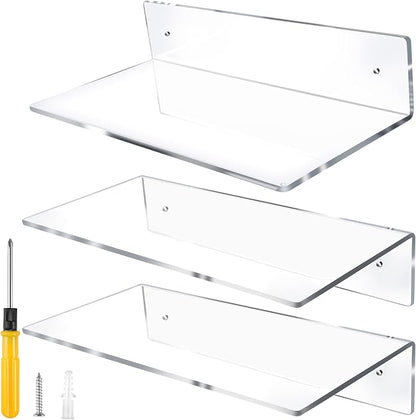 Jansburg 12 Inch L-Shaped Acrylic Floating Shelf Clear Wall Mounted Shelves by Jansburg
