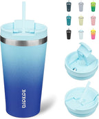 BJPKPK 18oz Insulated Tumbler With lid And Straw Stainless Steel Tumblers Travel Coffee Mug Reusable Thermal Cup,Sky