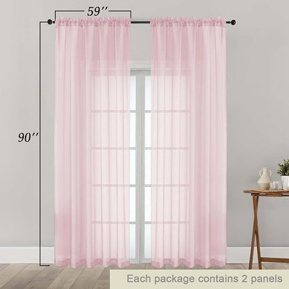 Blush Sheer Curtains 90 Inches Long 2 Panels Set - Image 2