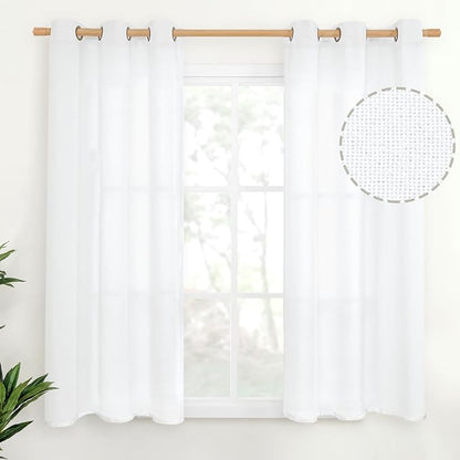 YoungsTex White Linen Semi Sheer Curtains 45 Inch Length 2 Panels | Short Light by YoungsTex