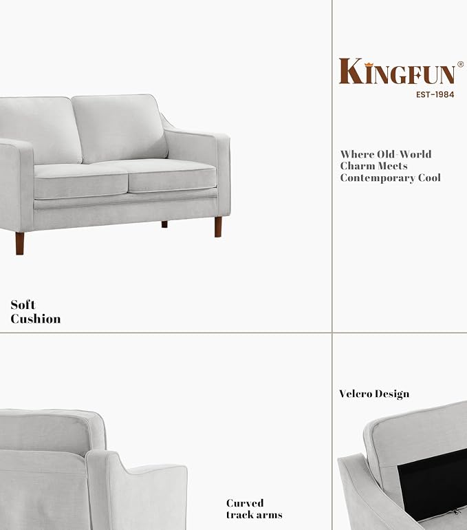 Kingfun 56" Chenille Sofa, Loveseat Couch, Mid Century Modern Love Seat Couches - Image 8