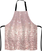 Rose Gold Rainbow Glitter Bib Apron with Adjustable Neck for Men Women,Suitable for Home Kitchen Cooking Waitress Chef Grill Bistro Baking BBQ Apron