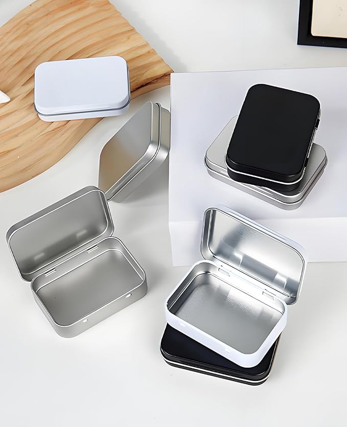 Small Metal Box With Lid-Cookie Tins Metal Tins With Lids Lens Wipes Storage Container Mini Portable Box,Empty Hinged Tin,For Organize Mint Candy Jar,Sewing (White, 20 Pcs 3.7" x 2.4" x 0.8")