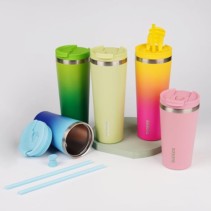 BJPKPK 26oz Stainless Steel Insulated Tumbler With lid And Straw Travel Coffee Thermal Tumblers Cup For Women And Men,Pink Yellow Rose