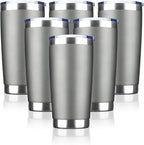 20oz Tumbler Bulk Stainless Steel Vacuum Insulated Tumblers with Lid Double Wall Travel Mug, Durable Powder Coated Coffee Cup, Suitable for Ice Drinks and Hot Beverage (Gray 6pack)