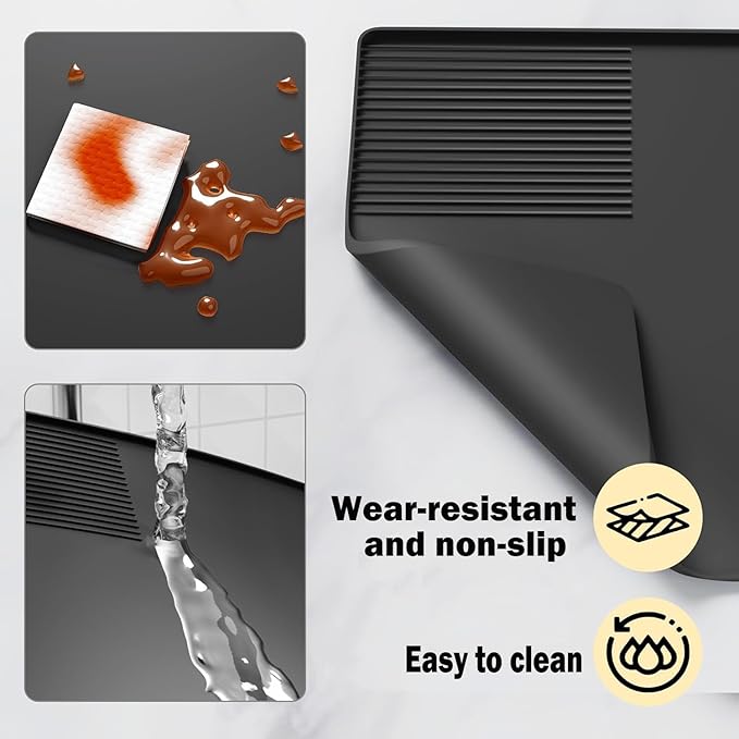 Silicone Coffee Mat with a removable tamper mat,15.7"x23.5"Coffee Bar Mat for Countertops,Fit Under Espresso Machine,Dish Drying Racks-Black