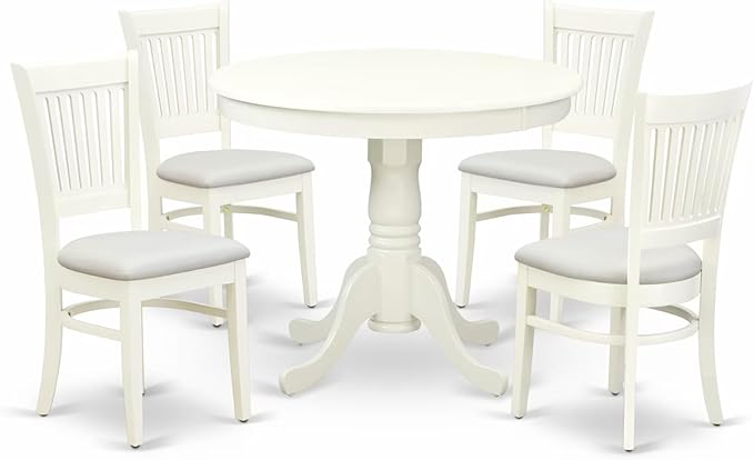 East West Furniture ANVA5-LWH-C 5 Piece Dining Room Table Set Includes a Round by EastWestFurniture