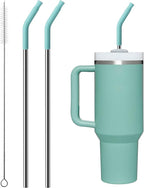 2 Pcs Stainless Steel Straws for 40 oz Stanley Tumbler, Replacement 40 oz Stanley Cup Straw Accessories with Silicone Tips and Cleaning Brush (Light Green)