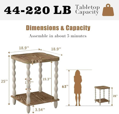 karlott End Table, 2-Tier Farmhouse Side Table, 18.9'' Handcrafted Weathered - Image 2