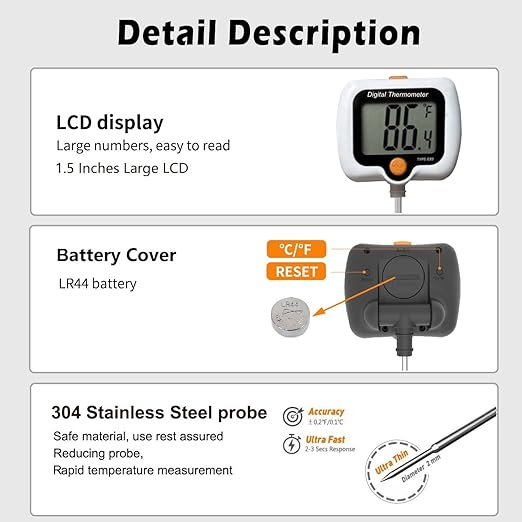Candy Thermometer for Candy Making with Pot Clip,Best Instant Read Thermometer Digital for Cooking, Baking, Candy and Cheese Making – 10 Inch Probe, Large Rotating LCD Display, Essential Baking Tool