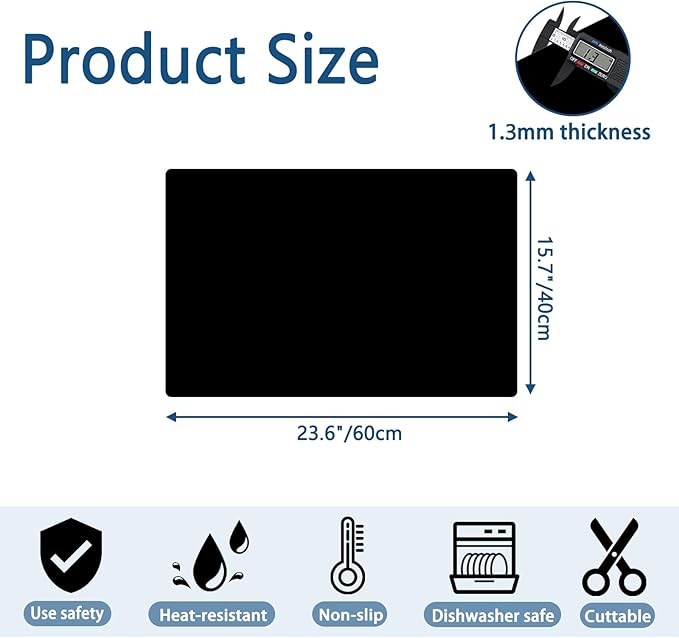 23.6"x15.7" Silicone Mats for Kitchen Counter, Non-Slip Heat Resistant Countertop Protector, Waterproof Silicone Craft Mat for Kitchen Island, Dark Gray