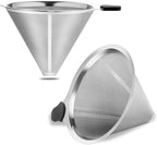 Pour Over Coffee Filter 2PCS, Stainless Steel Coffee Filter, Paperless Reusable Cone Coffee Dripper