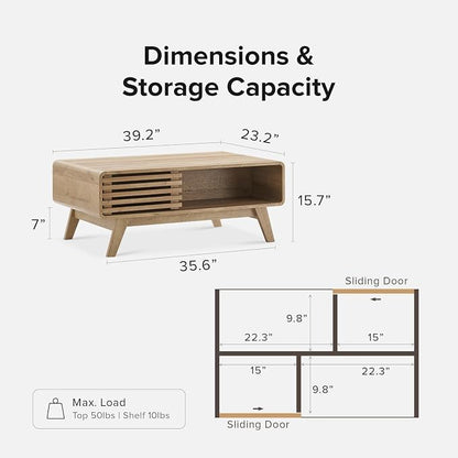 mopio Ensley Coffee Table with Storage, Mid Century Modern, Farmhouse Wood - Image 2