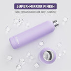 Slim Insulated Water Bottles for Travel 25oz with Clip, Double Wall Vacuum Stainless Steel Water Bottle Keeps Drinks Cold 24 Hrs/Hot 12 Hrs, 100% Leakproof, BPA Free(Purple)