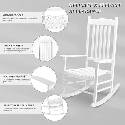 Outvita Outdoor Rocking Chair, Solid Wood High Back Rocker, All Weather Lounge - Image 4