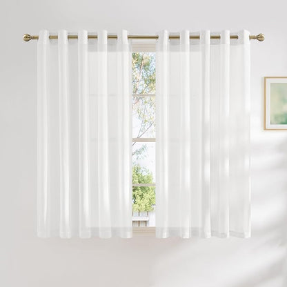 NICETOWN White Linen Sheer Bedroom Curtains 63 inch Length, Grommet Linen by NICETOWN
