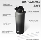 BJPKPK Insulated Water Bottle with Straw Lid, 40oz Large Thermos, BPA Free Leak Proof Stainless Steel Metal Water Bottles, Tumblers, Cups, Flasks for Travel, Sports,Black Grey