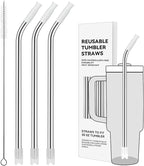 Reusable Stainless Steel Straws with Silicone Tip for Stanley 30oz, Metal Drinking Straws for 30oz Tumbler,3 Bent Tubes & 6 Tips& 1 Cleanr Brush (Transparent)