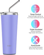THILY Tumbler Stainless Steel Travel Mug 26 oz Triple-Insulated Coffee Cup with 2 Lids and Straws, Reusable, Powder Coated, Splash-Proof, Keep Ice Drinks Cold, Lavender
