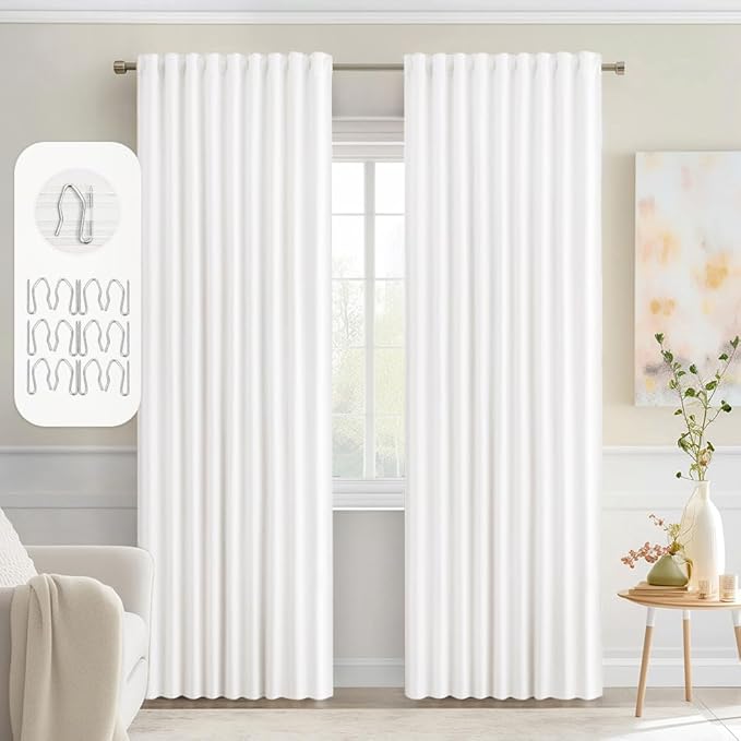 MIULEE Pure White Back Tab Blackout Curtains 52x72 Inches Long 2 Panels Set | by MIULEE