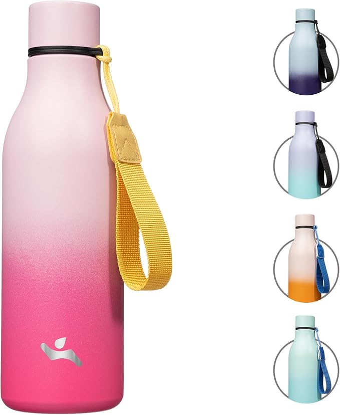 Insulated Water Bottle with Strap,18 oz Double Wall Stainless Steel Vacuum Bottles Metal Water Flask,Cherry