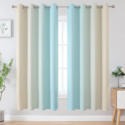 Aqua and Beige Ombre Blackout Curtains - Image 2