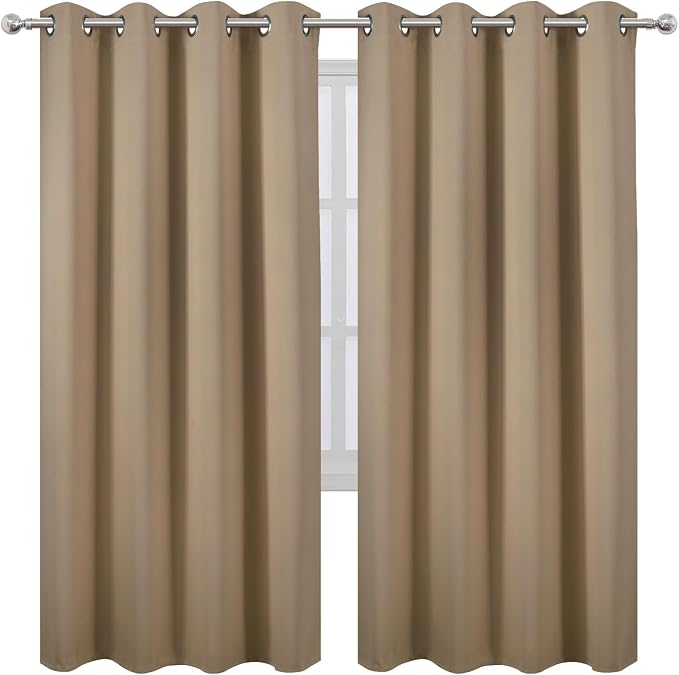 Blackout Curtains 66 x 72 Inch Long Natural Curtains Set of 2 Panels Room - Image 2