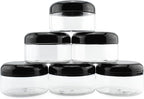 Cornucopia Brands 8oz Clear Plastic Jars w/Black Plastic Lids (6-Pack); BPA Free PET Stackable Containers for Bathroom & Kitchen Storage & Cosmetics