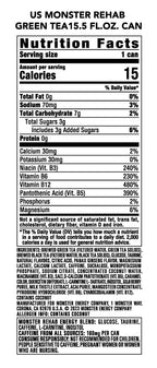 Monster Energy Rehab Green Tea + Energy, Energy Iced Tea, Energy Drink 15.5 Ounce (Pack of 15)