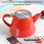 Ceramic teapot, 19oz Tea pot for loose leaf tea, Tea infuser pot with Removable 18/8 Stainless Steel Infuser and teaspoon, Suitable for 1-2 people to brew tea or coffee (pink)