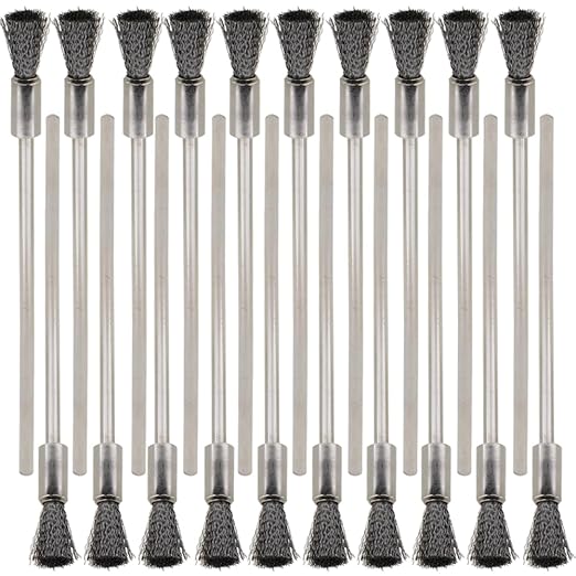 20PCS Wire Brushes with Extended Handle - Metal Rust Removal, Polishing, Cleaning - 6mm Diameter, 3mm Shaft, 100mm Length - Removes Burrs, Dust, and Oxide Layer - Handles Rough Surfaces