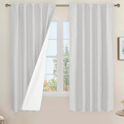 100% Blackout Linen Curtains 63 Inches by LAMIT