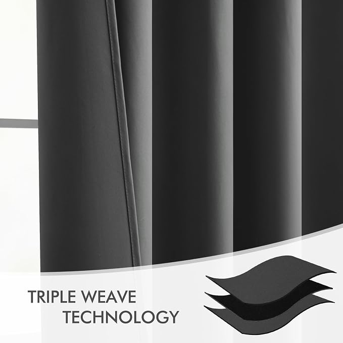 MIULEE Grey Back Tab Blackout Curtains 52x102 Inch Long 2 Panels Set | Rod - Image 7