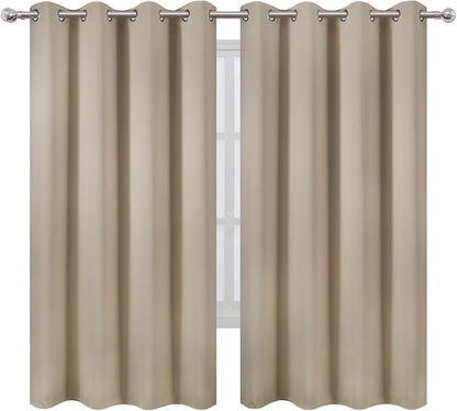 Khaki Blackout Curtains 66 x 63 Inch Length/Set of 2 Curtain Panels/Thermal - Image 2