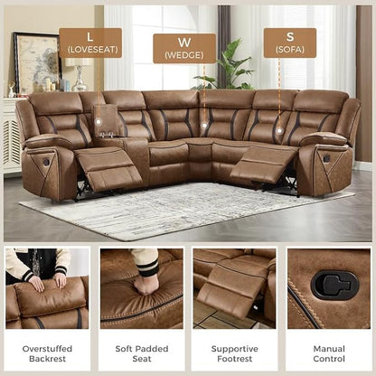 EBELLO Faux Leather Reclining Sectional Sofa Set - Image 3