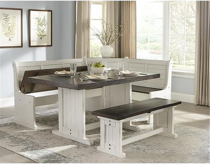Pemberly Row Wood Breakfast Nook Set, Off White and Dark Brown Finish, Mahogany - Image 2