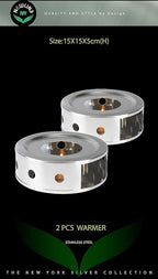 NewlineNY Stainless Steel Coffee Tea Warmers, Dual 6 Inches Circular Herb Tea Light Food Warmer Set (Candle not Included)