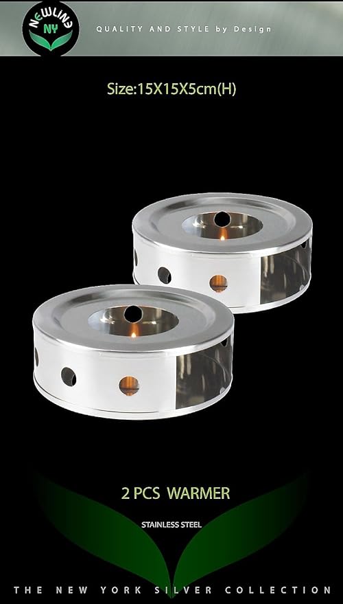 NewlineNY Stainless Steel Coffee Tea Warmers, Dual 6 Inches Circular Herb Tea Light Food Warmer Set (Candle not Included)