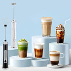 Handheld Electric Milk Frother with 2 Heads, Coffee Whisk Foam Mixer with USB Rechargeable 3 Speeds, Foam Maker Blender for Latte, Cappuccino, Hot Chocolate, Egg (Black with stand)