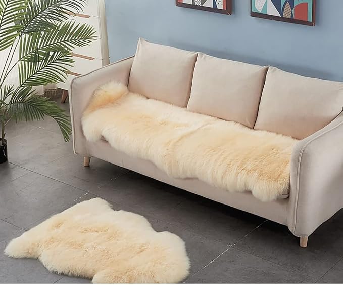 HUAHOO Premium Genuine Sheepskin Rug Beige Real Australia Sheepskin Natural - Image 3