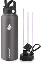 SENDESTAR Stainless Steel Water Bottle, Wide Mouth Water Bottle 40 oz with Straw Lid, Spout Lid, Double Wall Vacuum Insulated Leak Proof, Keeps Liquids Hot or Cold (Gray)